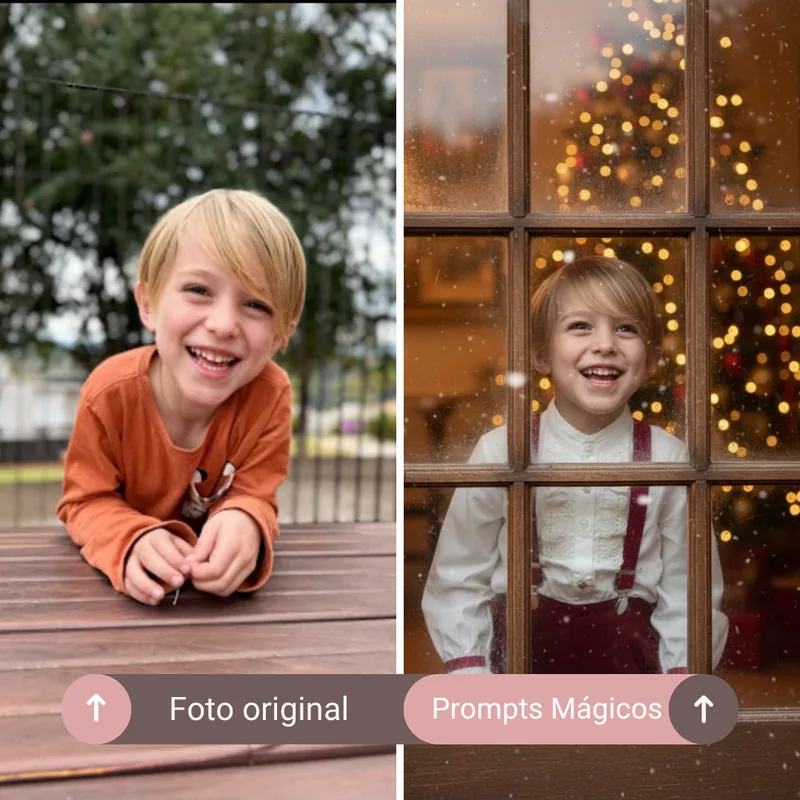 Foto original do celular e o retrato criado com o prompt, lado a lado