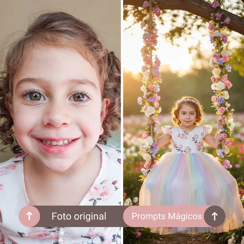 Foto original do celular e o retrato criado com o prompt, lado a lado