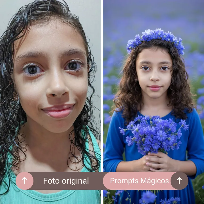 Foto original do celular e o retrato criado com o prompt, lado a lado